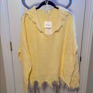 Miracle Yellow V-Neck Sweater with Distressed Knit
